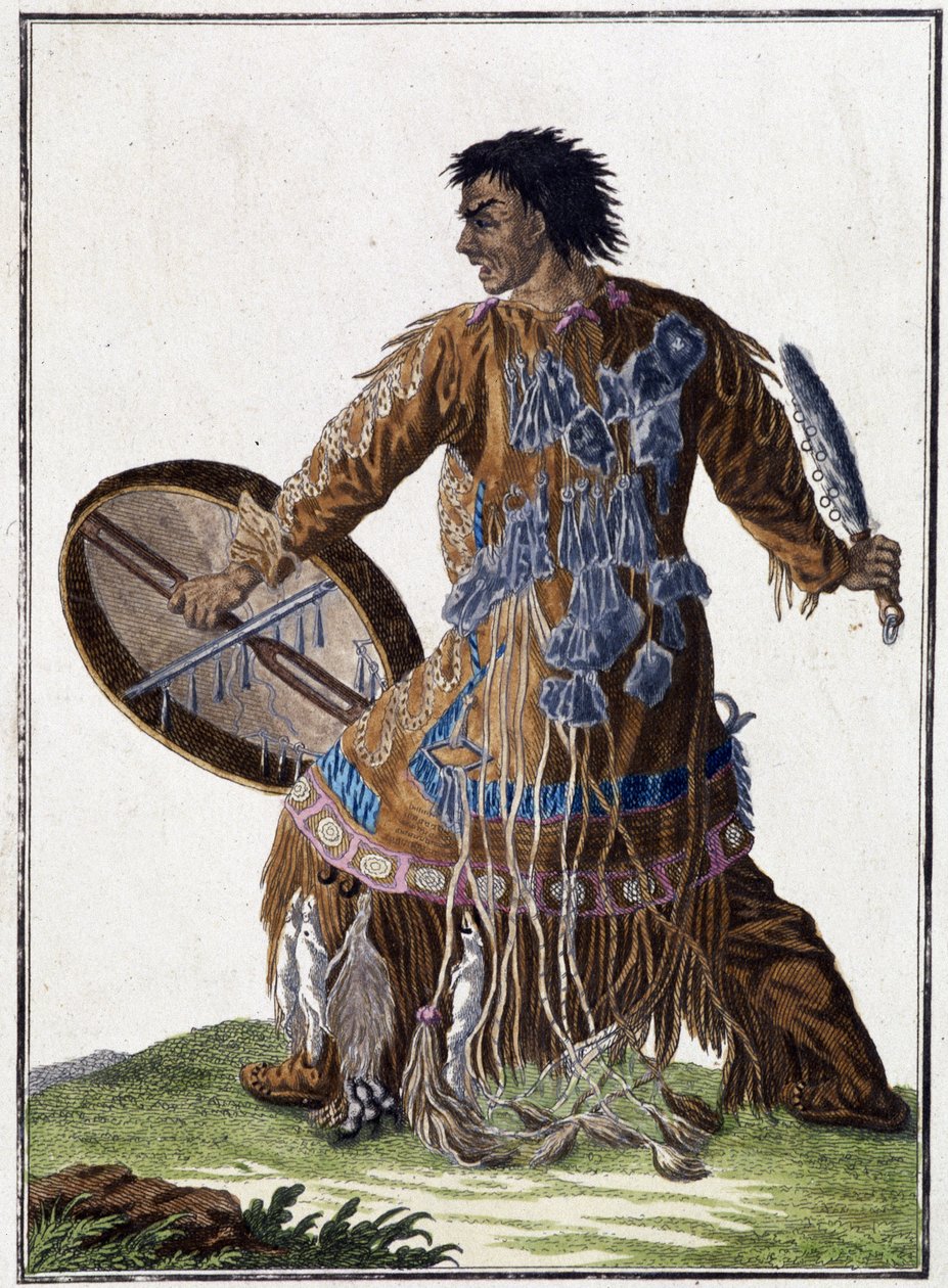 Devin (shamaani) Kamtšatkasta (Siperia) - kaiverrus, deb. 1800-luvulla tekijältä Unknown artist
