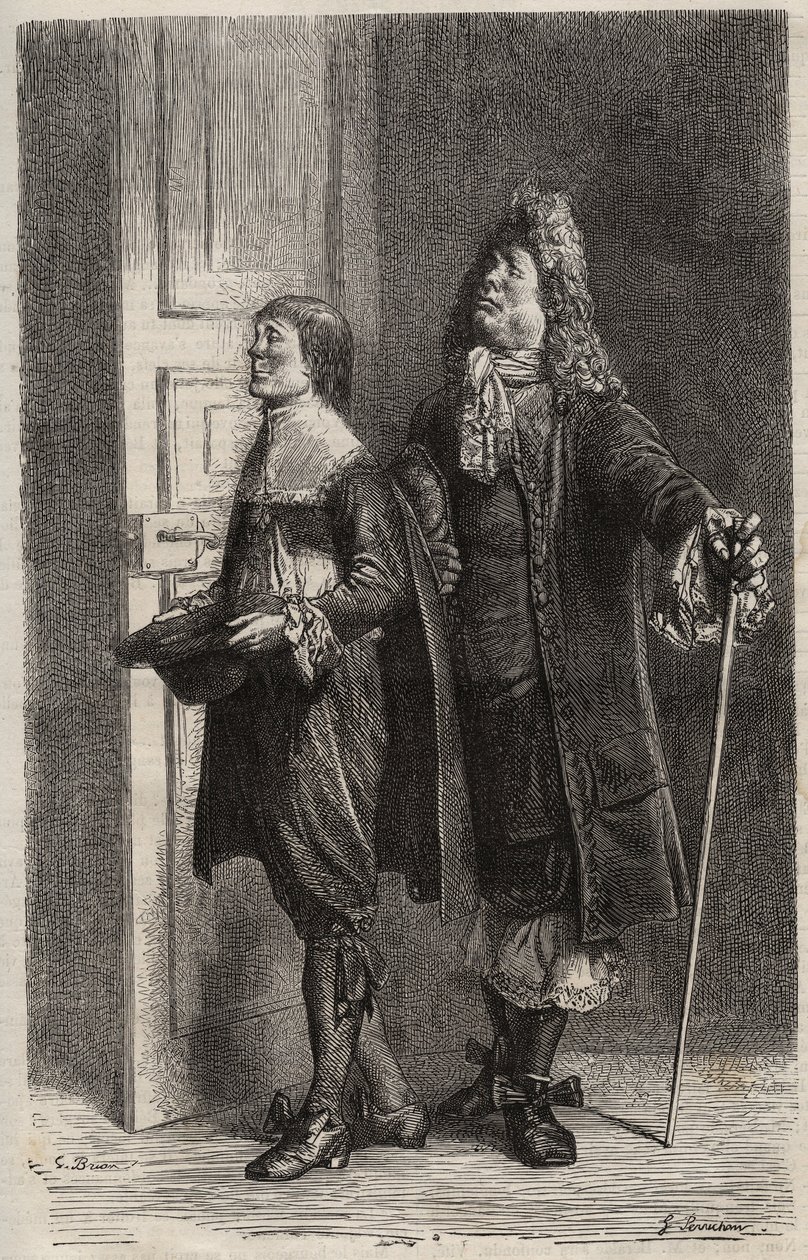 Diafoirus pere et fils – Jean Baptiste Poquelin dit Molieren (1622-1673) kaiverrus "Imaginary Maladiin" (Kuvitteellinen invalidi) tekijältä Unknown artist