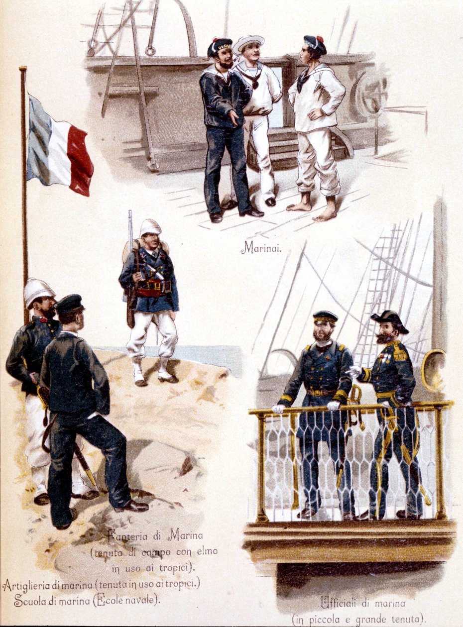 Ranskan laivaston eri univormut noin 1860 tekijältä Unknown artist