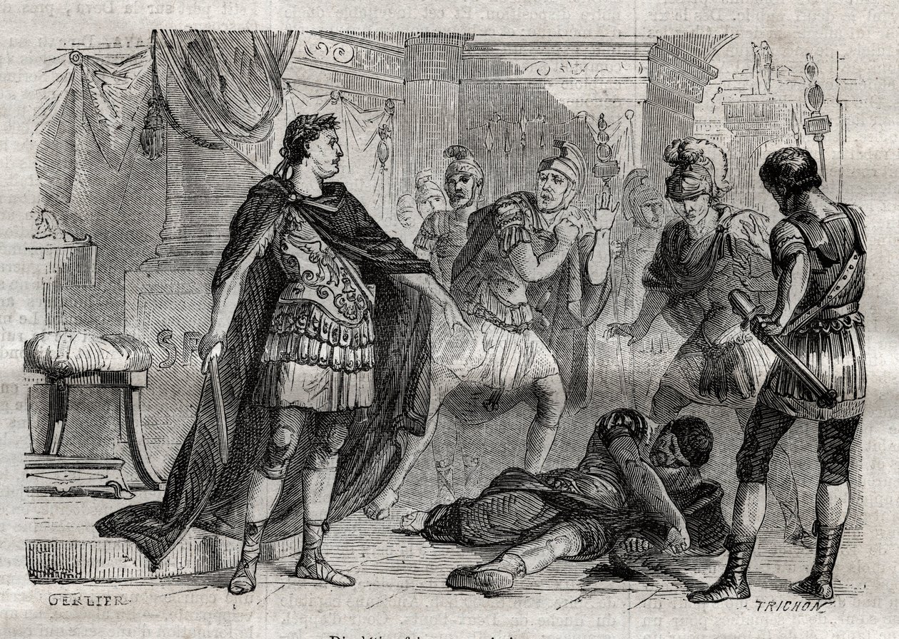 Diocletianus (Caius Aurelius Valerius Diocletianus Augustus) (244-311) kuoleva Lucius Flavius ​​Aer - kaiverrus kirjaan "Dictionnaire populaire illustrious" - 1864 - Joseph December ja Edmond Allonier - tekijältä Unknown artist
