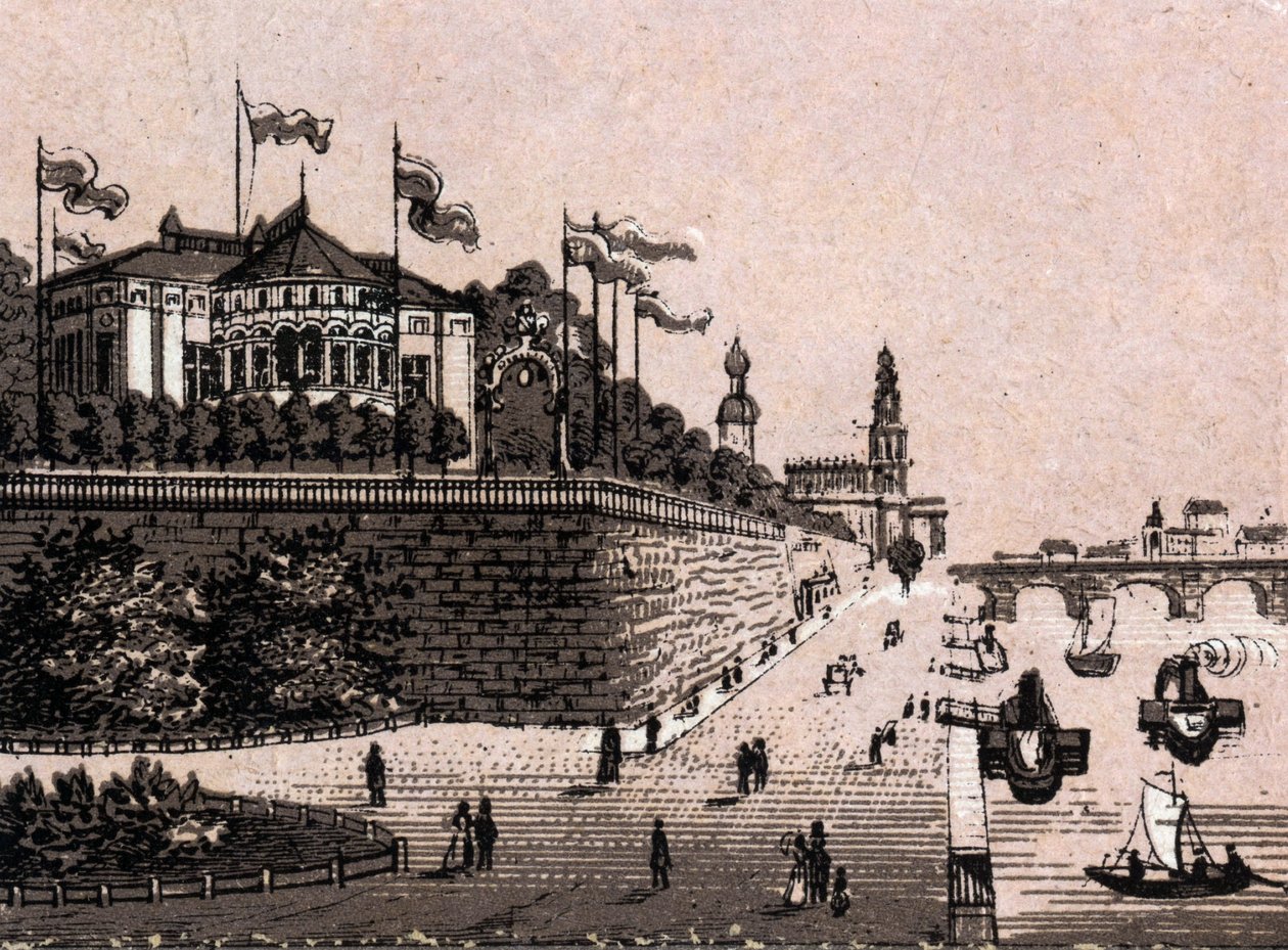 Dresden (Dresden), Saksa: näkymä Belvederelle. kirjassa "" Maailma havainnollistaa 168 näkymää"" Päiväämätön (1800-luvun loppu) tekijältä Unknown artist
