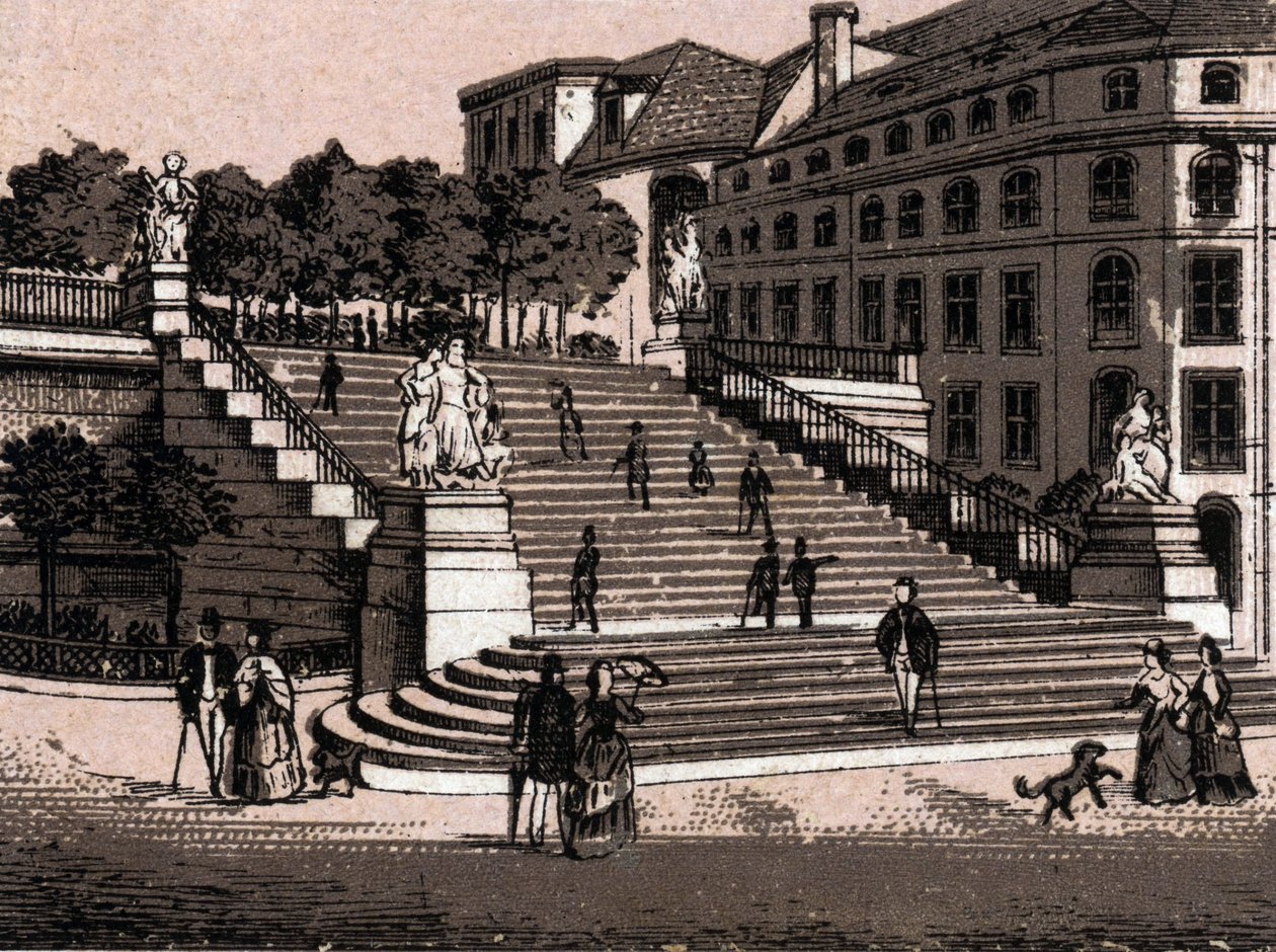 Dresden, Saksa: näkymä Bruhlsche-terassille (Bruhlsche Terrace Dresdenissä). kirjassa "" Maailma havainnollistaa 168 näkymää"" Päiväämätön (1800-luvun loppu) tekijältä Unknown artist