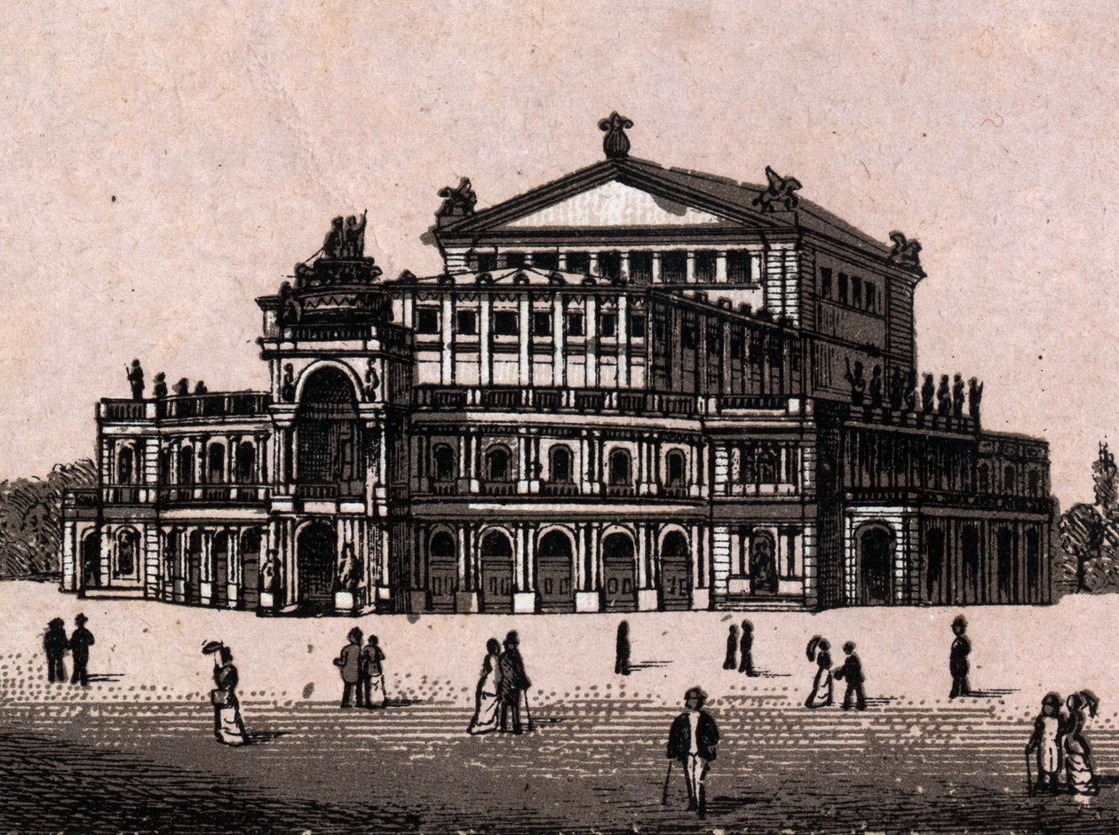 Dresden, Saksa: näkymä Dresdenin kuninkaalliseen teatteriin. kirjassa "" Maailma havainnollistaa 168 näkymää"" Päiväämätön (1800-luvun loppu) tekijältä Unknown artist