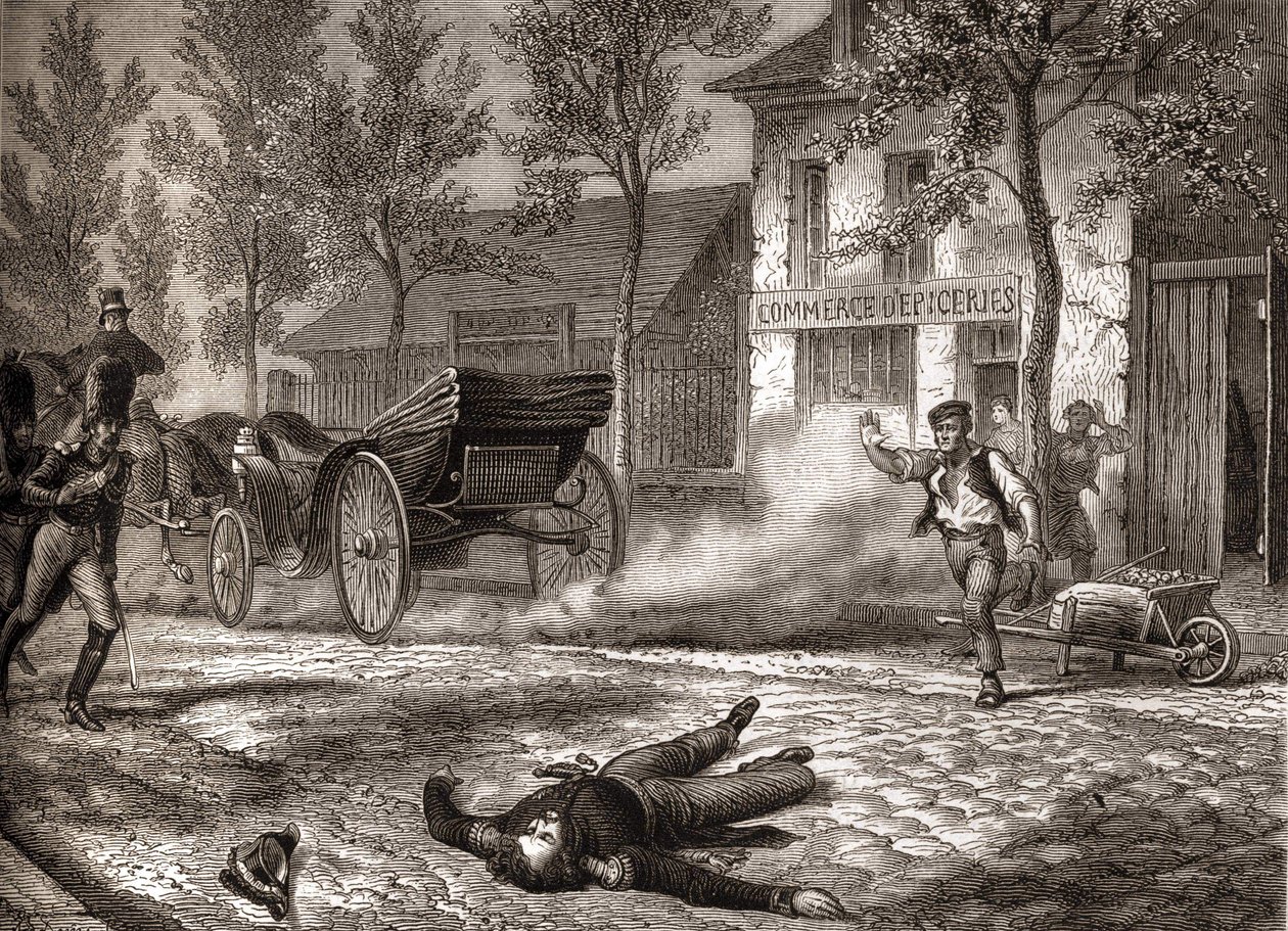 Orléansin herttua kuoli auto-onnettomuudessa 13.7.1842 - Henri Martinin "" Histoire de France" -kirjassa tekijältä Unknown artist