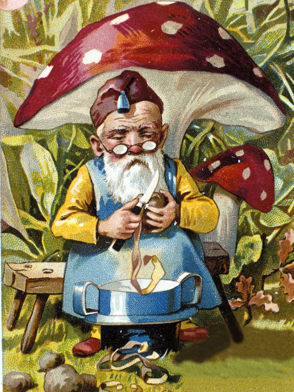 Dwarf tai farfadet perunankuorija. 1800-luvun kromolitografia. tekijältä Unknown artist