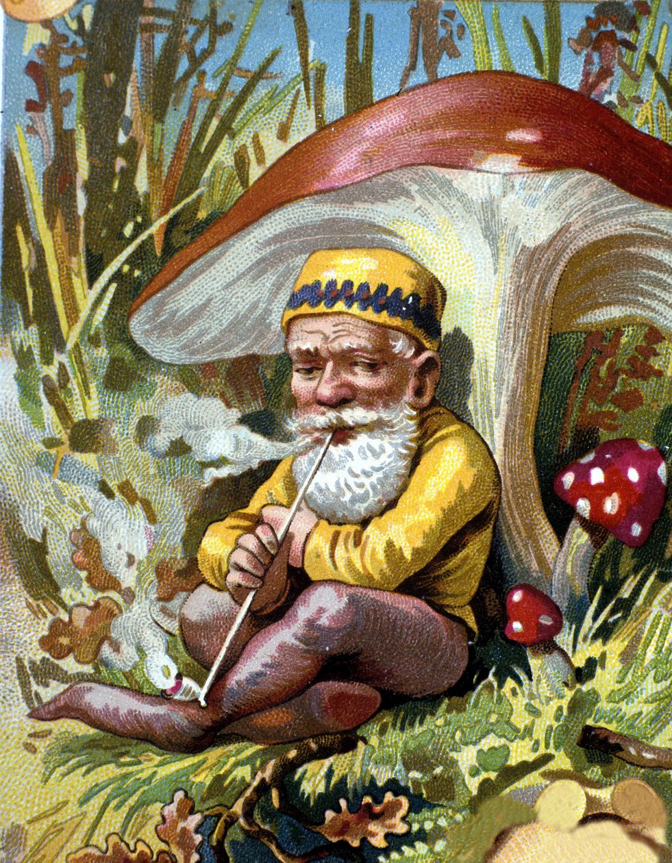 Kääpiö tai farfadetti polttaa piippua. 1800-luvun kromolitografia. tekijältä Unknown artist