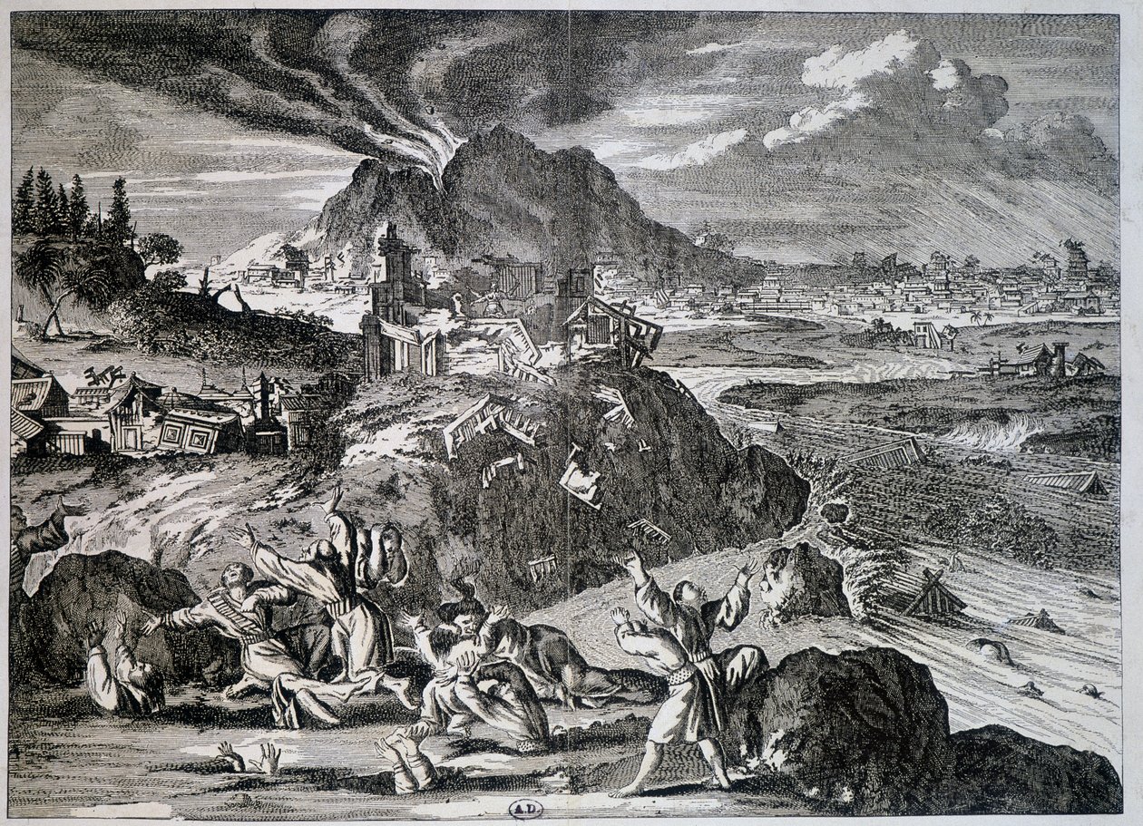 Maanjäristys Tokiossa vuonna 1650 - kaiverrus tekijältä Unknown artist