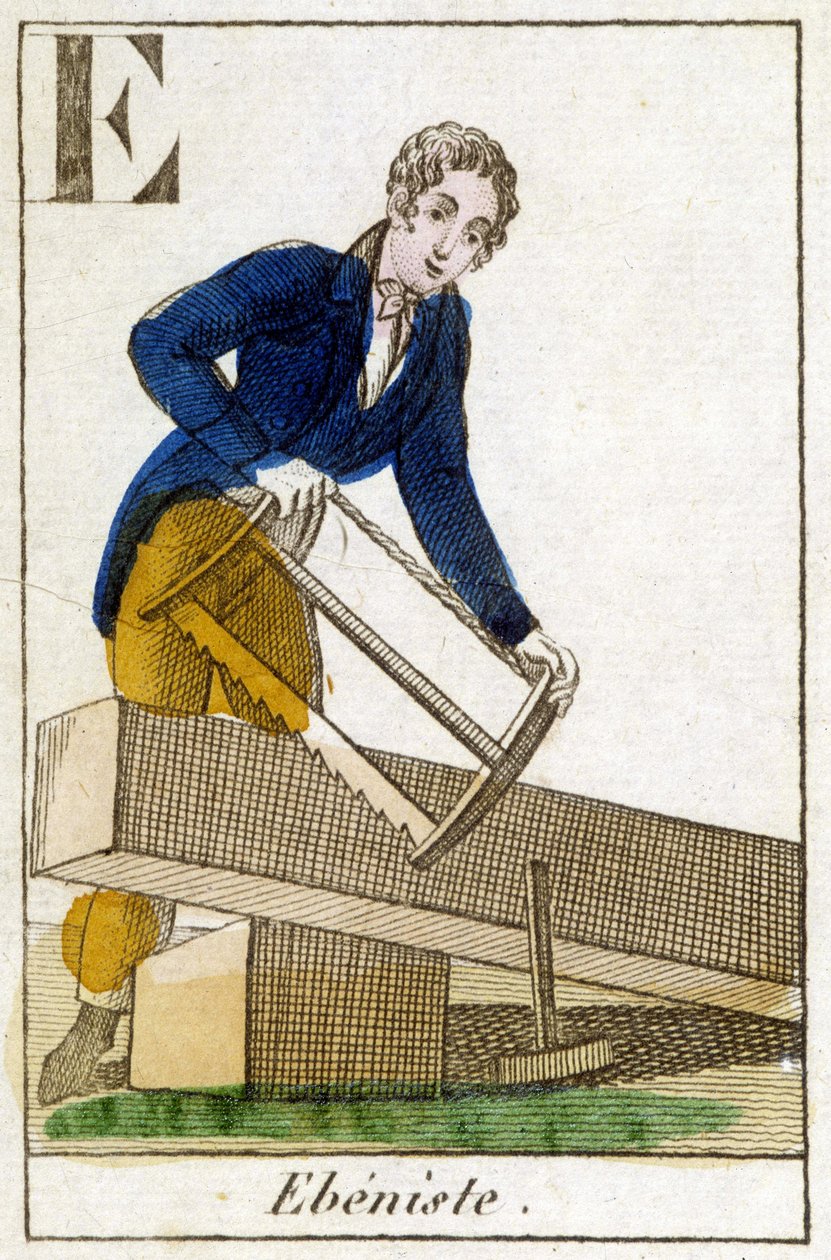 Ebenist työssä - kaiverrus, v.1800 tekijältä Unknown artist