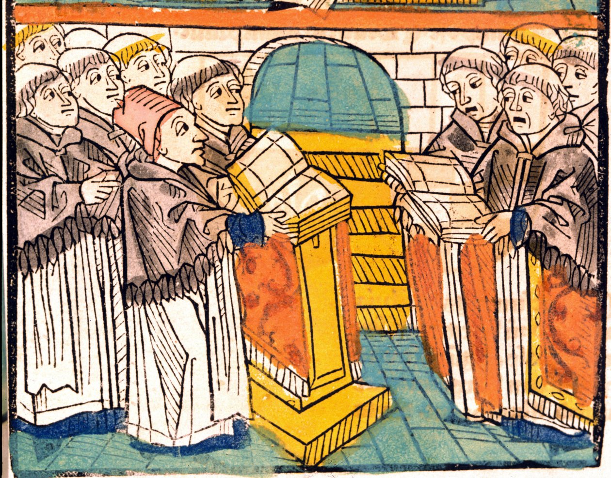 Kirkollinen laulu (laulavat munkit) - "" Constancen kirkolliskokouksessa" vuodelta 1497. tekijältä Unknown artist