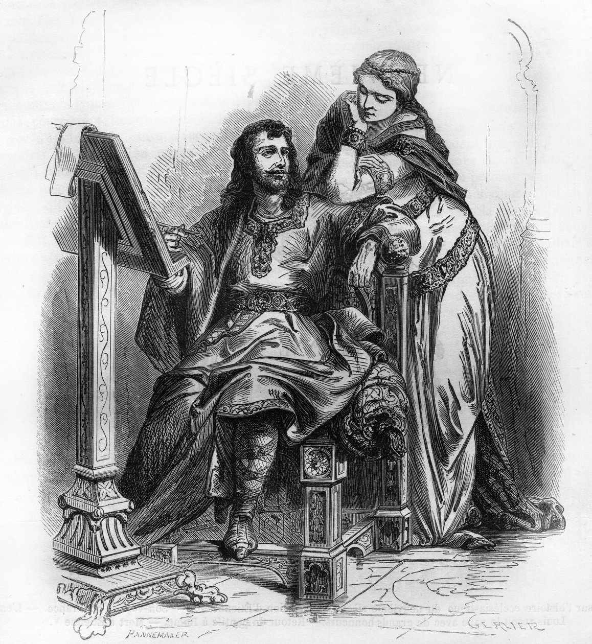 Eginhard (Einhard, Einhart, Einard, 775-840) Karolingien ajan historioitsija vaimonsa Emman (Imman) kanssa. tekijältä Unknown artist