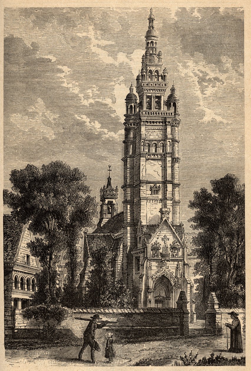 Notre Dame de Croaz Batzin kirkko Roscoffissa - Finistere - Bretagne - kaiverrus kirjaimella "" PATRIE" - PECTURESSE RANSKAN KUVAUS 6 NITEESSÄ LUCIEN HUARD - 1800-luvun loppu tekijältä Unknown artist