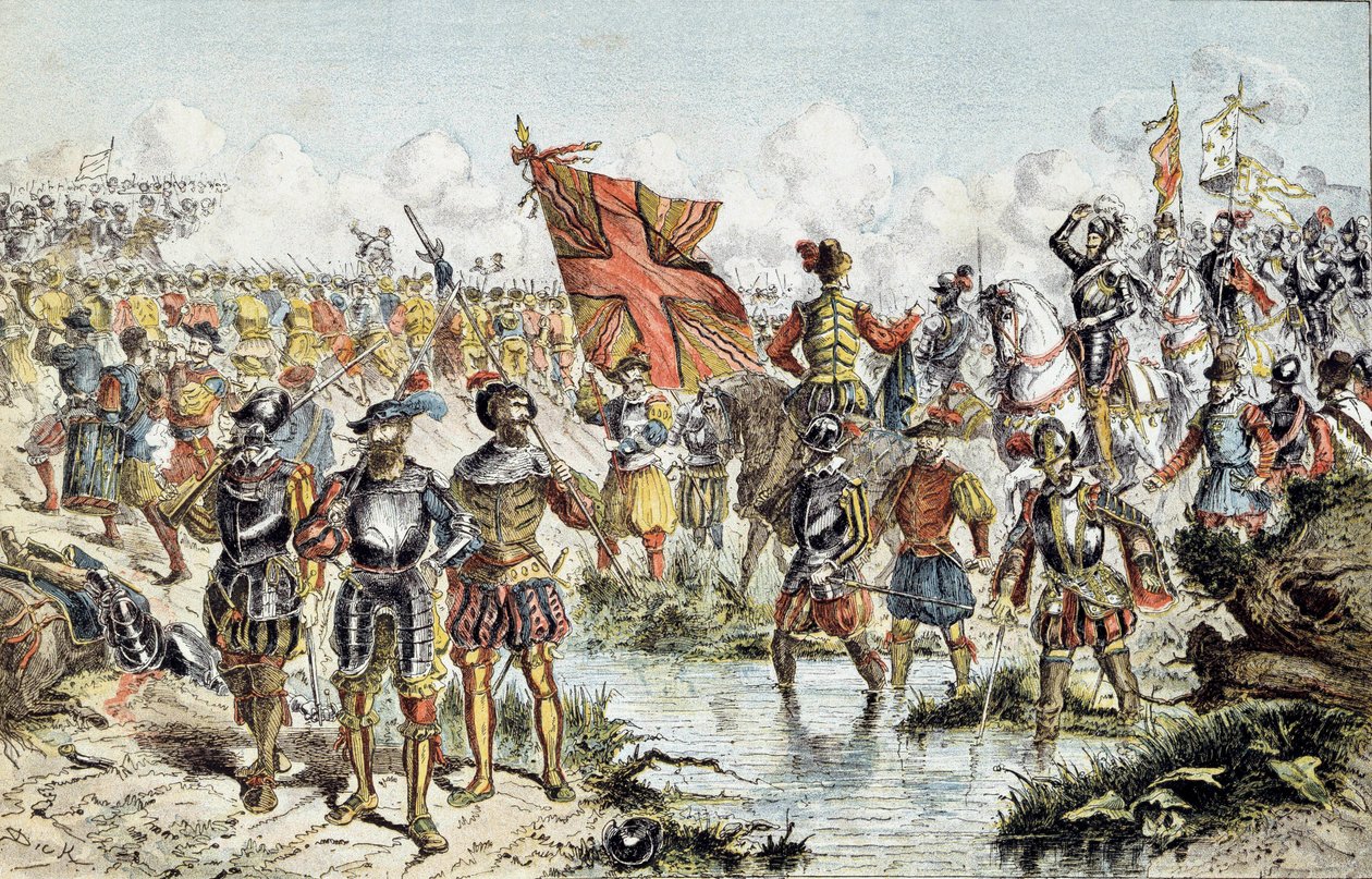Kahdeksas uskontojen sota (1585-1598): Ivryn taistelu 14.3.1590 Henrik IV:n (joka voittaa) kuninkaallisen armeijan ja Katolisen liigan välillä. Kuva 1800-luvulta. Pariisi, Musee de l