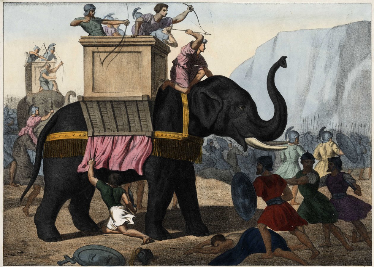 Eleazar Maccabee (Maccabee tai Maccabee) taistelee juutalaisten rinnalla Seleukides-sortoa vastaan. Anonyymi kaiverrus 1800-luvun puolivälistä. tekijältä Unknown artist
