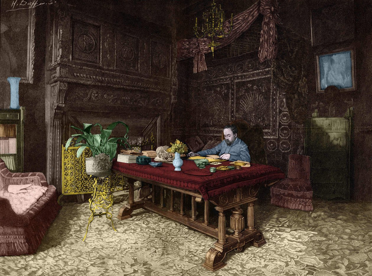 Emile Zola (1840-1902) toimistossaan Medanissa. tekijältä Unknown artist
