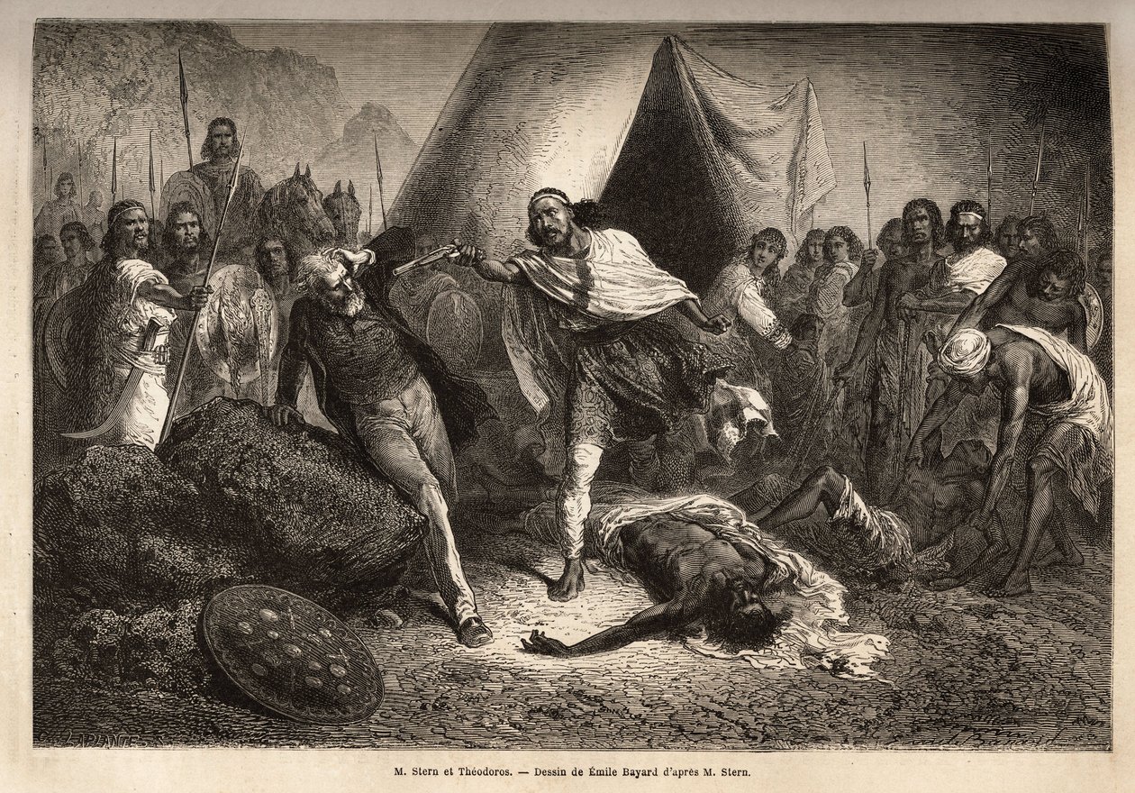 Keisari (tai negus) Theodoros II (syntynyt noin 1818-1868, nimeltään Kassa Hailu ennen kruunaustaan ​​Etiopian valtakunnassa), uhkasi asellaan herra Tewodros II:ta. Stern, englantilainen lähetyssaarnaaja, joka säteili negusin elämäkertaa, josta Theodoros t tekijältä Unknown artist