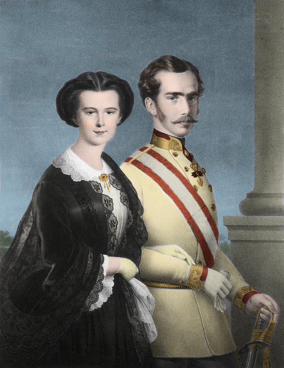 Itävallan keisari Francois Joseph 1. (Francois-Joseph of Habsburg) ja keisarinna Elisabeth Itävalta (Sissi) - Itävallan Franz Joseph I:n muotokuva ( tekijältä Unknown artist
