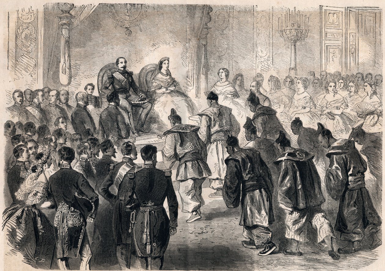 Keisari Napoleon III ja impress Eugenie de Montijo ottivat juhlallisesti vastaan Japanin suurlähettiläät Tuileries