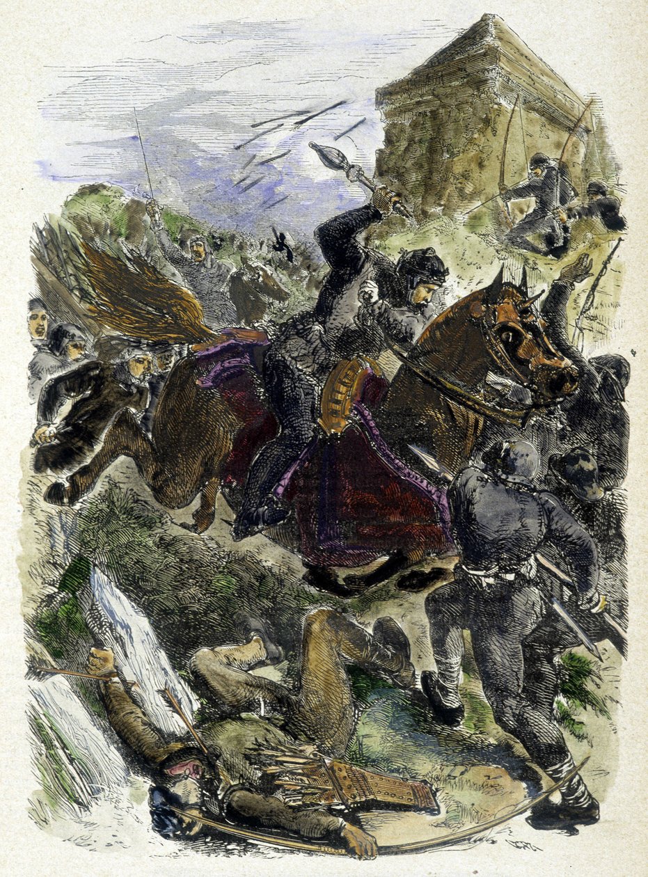 Keisari Othon taistelee paavin lahjottuja ryhmiä vastaan - Maurice Lachatren "Histoire des popes" -kirjassa tekijältä Unknown artist