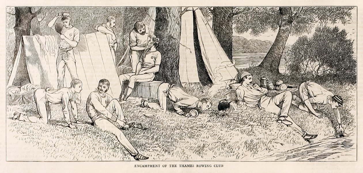 Thames Rowing Clubin leiri.? ?Luonnoksia Henley Regatan höyrylaukaisusta? julkaistiin heinäkuussa 1878 tekijältä Unknown