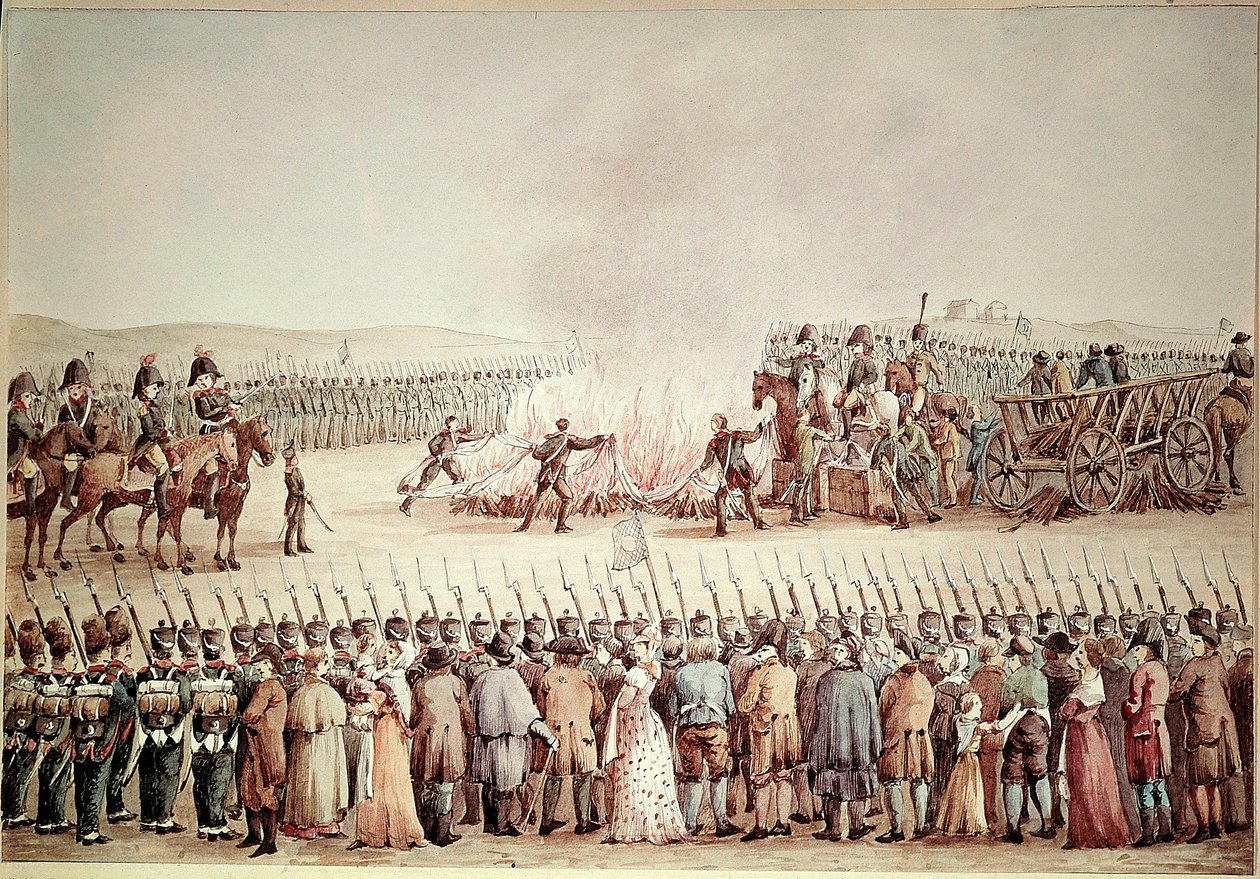Englantilaisia tavaroita murskattiin Napoleon I Bonaparten käskystä mannersaarron aikana vuonna 1806. Ensimmäisessä imperiumissa mannersaarto on nimitys Napoleonin politiikalle tuhota Yhdistynyt kuningaskunta estämällä sitä käymästä kauppaa maan kanssa. tekijältä Unknown artist