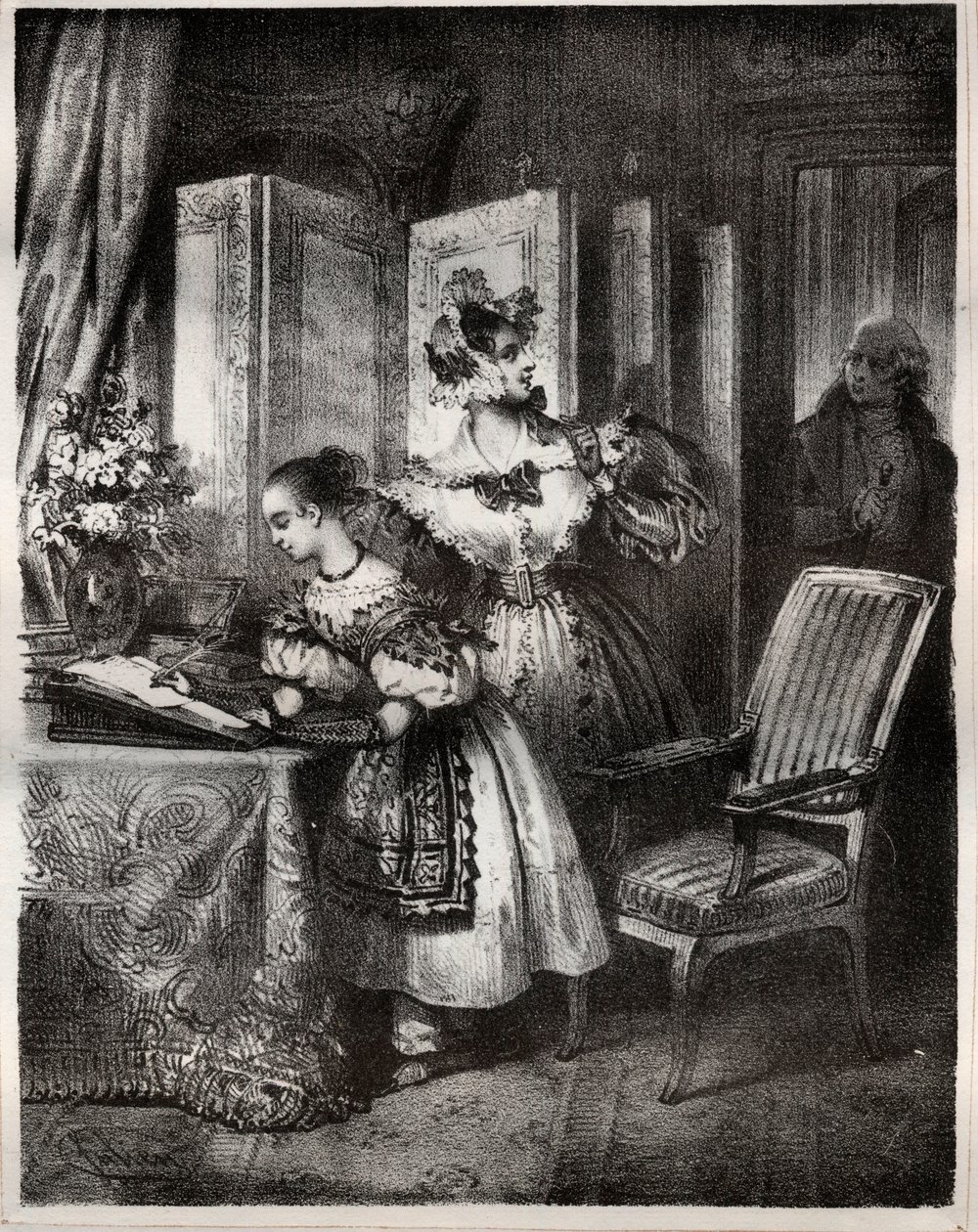 Kaiverrus 1800-luvulta Madame Cottinin (Sophie Cottin Rostand) (1770-1807) romaaniin "" Malvina"" - Yksityinen kokoelma tekijältä Unknown artist