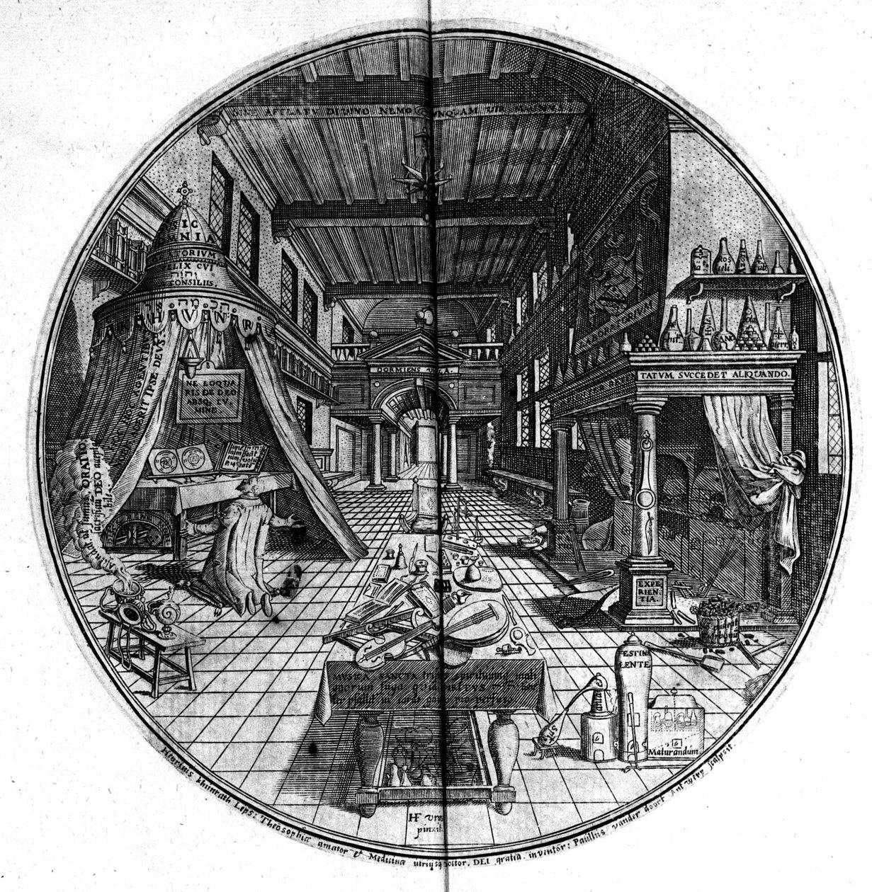 Kaiverrus "Ikuisen viisauden amfiteatterista". (Iankaikkisen viisauden amfiteatteri) (Hamburg: n.n. tekijältä Unknown artist
