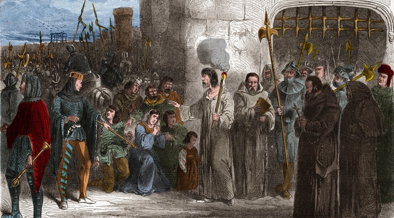 Enguerrand de Marigny (1260-1315) kamariherra ja kuningas Filip IV Belin ministeri kävelemässä kidutukseen vuonna 1315. Kaiverrus "" Histoire De France En Centin maalauksiin Paul Lehugeur "" 1891 - Enguerrand de Marigny (1260-1315) kamariherra ja Ministeri tekijältä Unknown artist