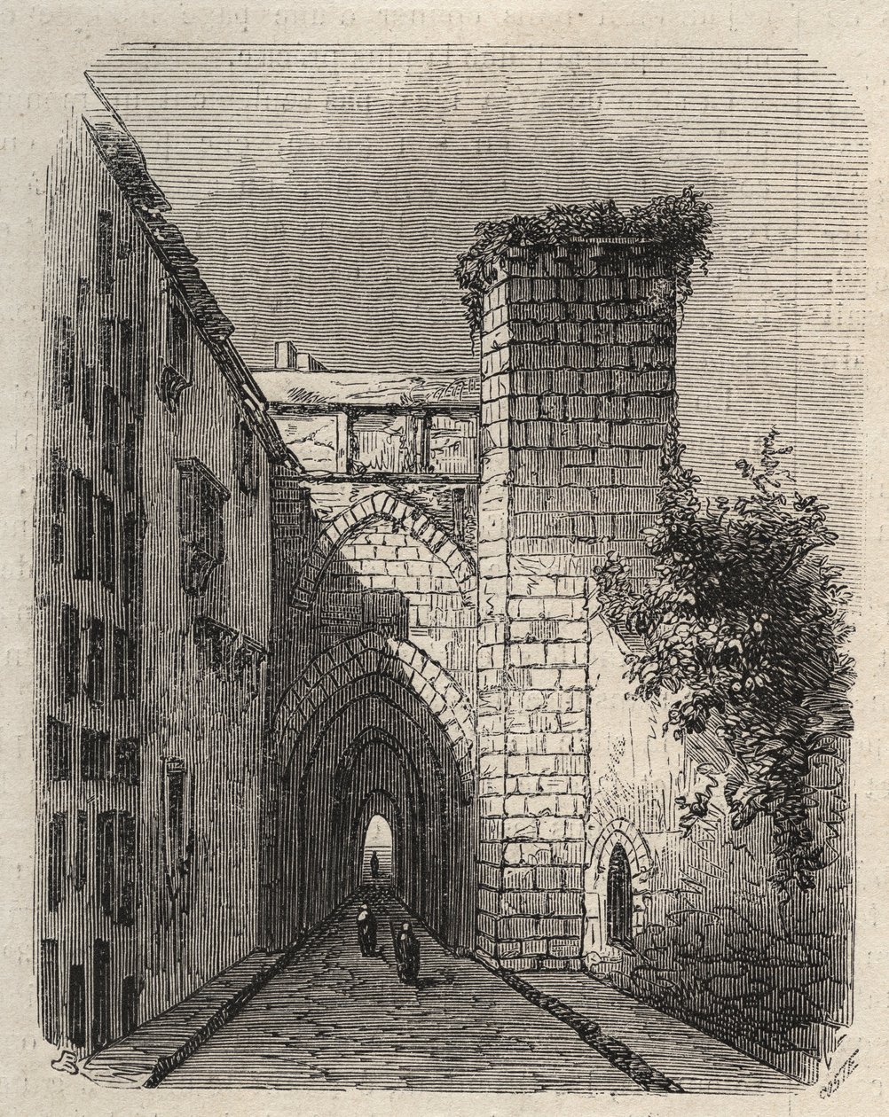 Jerusalemin arabien Medresen (korkeakoulun) sisäänkäynti, jonne temppelin Mesha-stele haudattiin - kaiverrus tammikuun 1873 maineikkaaan maailmaan tekijältä Unknown artist