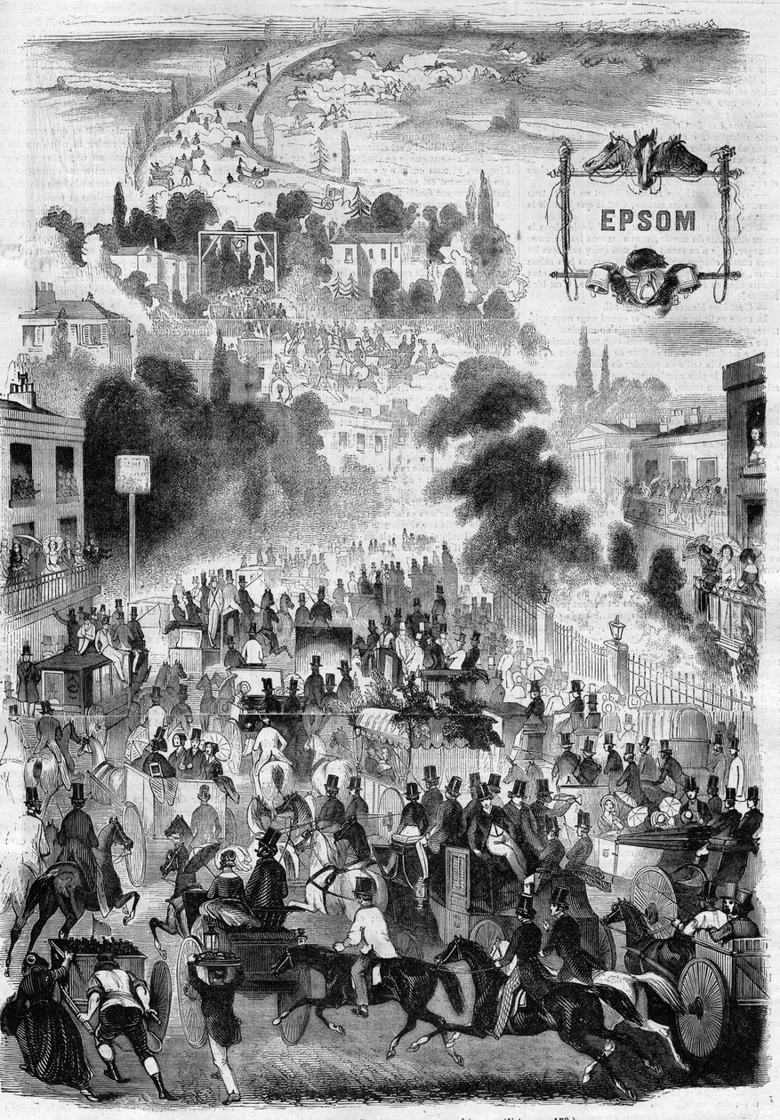 Epsom Horse Races Englannissa - Kaiverrus "" Le Journal Illustrious" -kirjaan" tekijältä Unknown artist