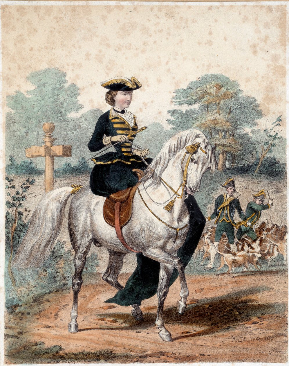Impress Eugenien ratsastusmuotokuva noin 1860 (1826-1920). Kaiverrus 1800-luvulta. Pariisi, koristetaide tekijältä Unknown artist
