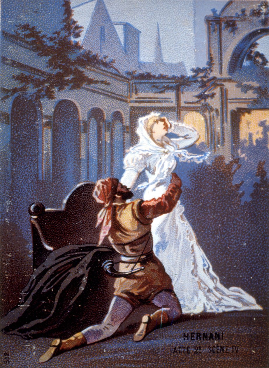 Ernani de Giuseppe Verdi näytös II, kohtaus IV. kromolitografia 1800-luvulla. tekijältä Unknown artist