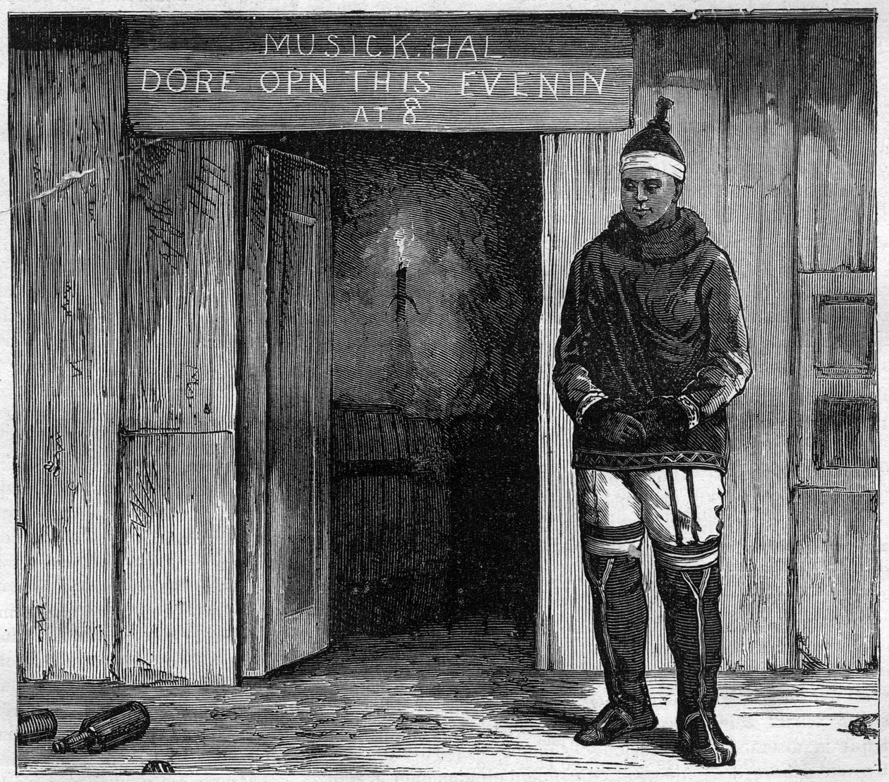 Diskon saaren (Qeqertarsuaq) Grönlannin eskimo 1800-luvun lopulla. kaiverrus vuodelta 1884 tekijältä Unknown artist