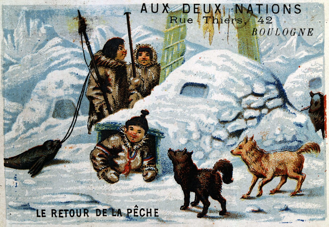 Eskimot - Kalastuksen paluu, Kaupan "" mainos kahdelle kansakunnalle "" Boulogne noin 1895. tekijältä Unknown artist