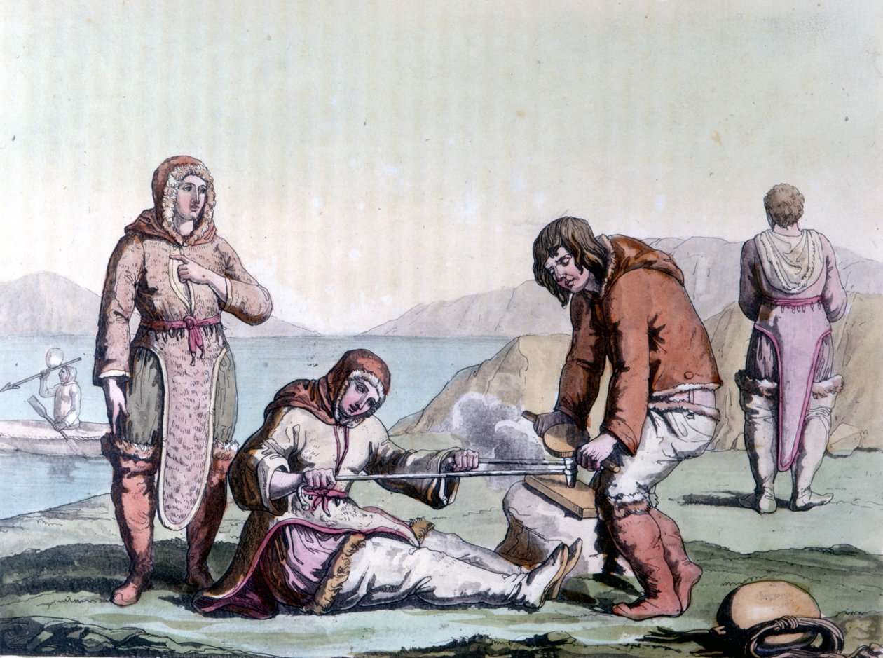 Eskimot sytyttävät tulen hieromalla puupalasia. tekijältä Unknown artist