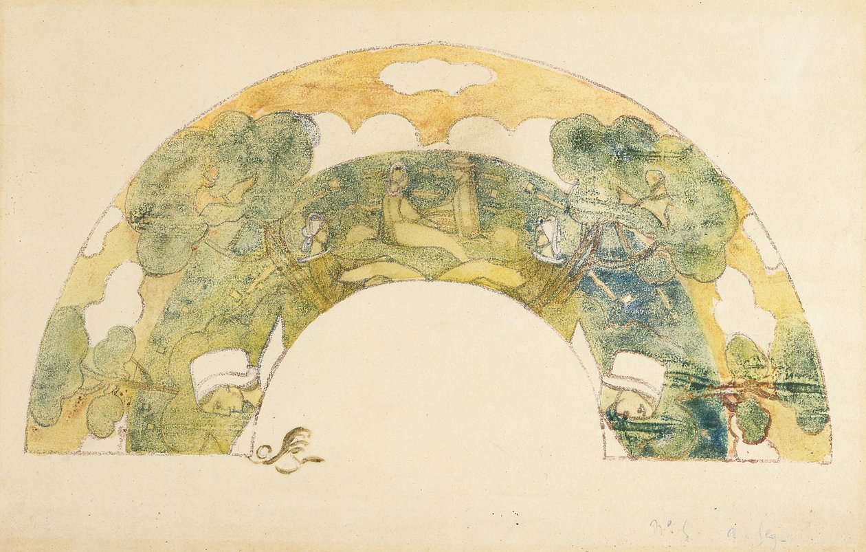 Evantail - Bretons Au Bord De La Mer (Fan - Bretons By The Sea) (sinkografi ja monotypia käsin värjättyllä) tekijältä Unknown artist