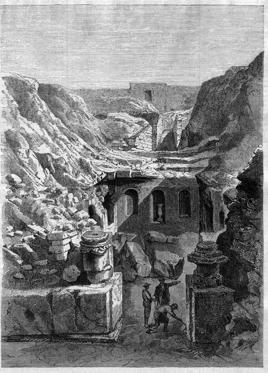 Senlisissä vuonna 1868 tehdyt kaivaukset - kaupungin ympäriltä löydettiin roomalaisia areeneja - Kaiverrus vuodelta 1868 tekijältä Unknown artist