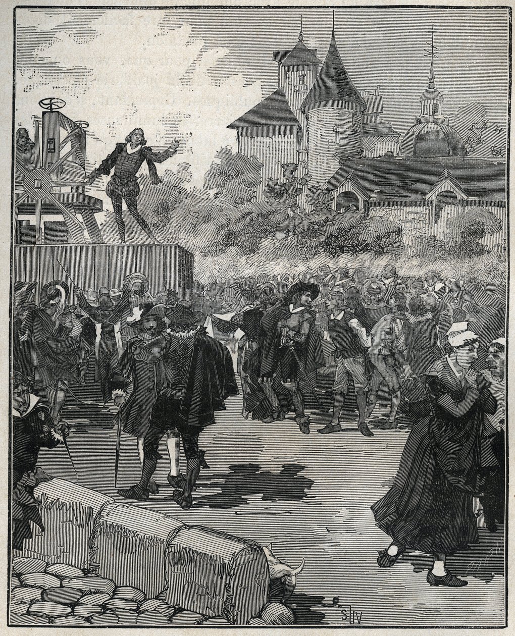 Nicolas Briotin (Ranskan kuningaskunnan kaivertaja) (1579-1646) kokemus mekaanisesta louhinnasta vuonna 1616. Kaiverrus vuodelta 1885 kirjaan ""Les arts et metiers illustrés"", kirjoittanut Adolphe BITARD. tekijältä Unknown artist