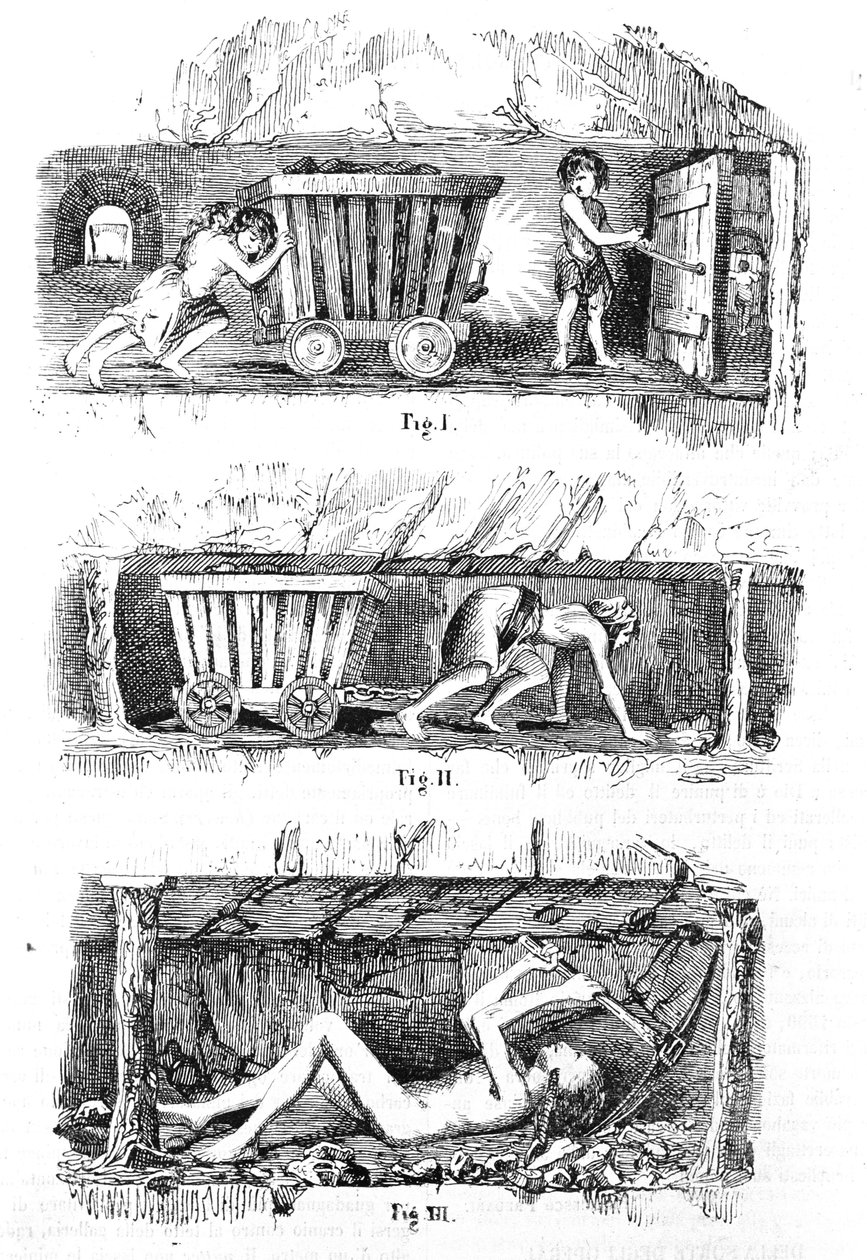 Lapsityövoiman hyväksikäyttö Englannin hiilikaivoksissa tekijältä Unknown artist