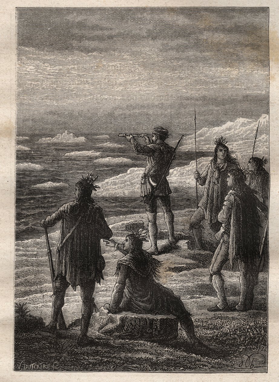 Samuel Hearnen (1745-1792) tutkimus Kanadan suuresta pohjoisesta (1769-1772): Hearne nousee Coppermine-jokea pitkin ja saapuu sen suulle Jäämerelle vuonna 1771 - esimerkki teoksesta "The Great Mariners of the 18th vuosisadalla” tekijältä Unknown artist