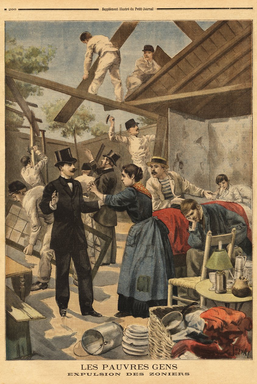 Gentillyn portin sotilasalueelle rakennetun kasarmin karkottaminen ja osa. Kuvitus "" Le petit Journal" -lehdessä 23/06/1895. tekijältä Unknown artist