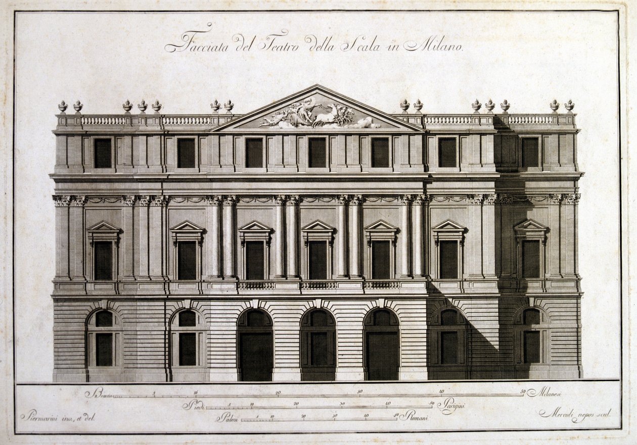 Milanon alla Scala -teatterin julkisivu. tekijältä Unknown artist