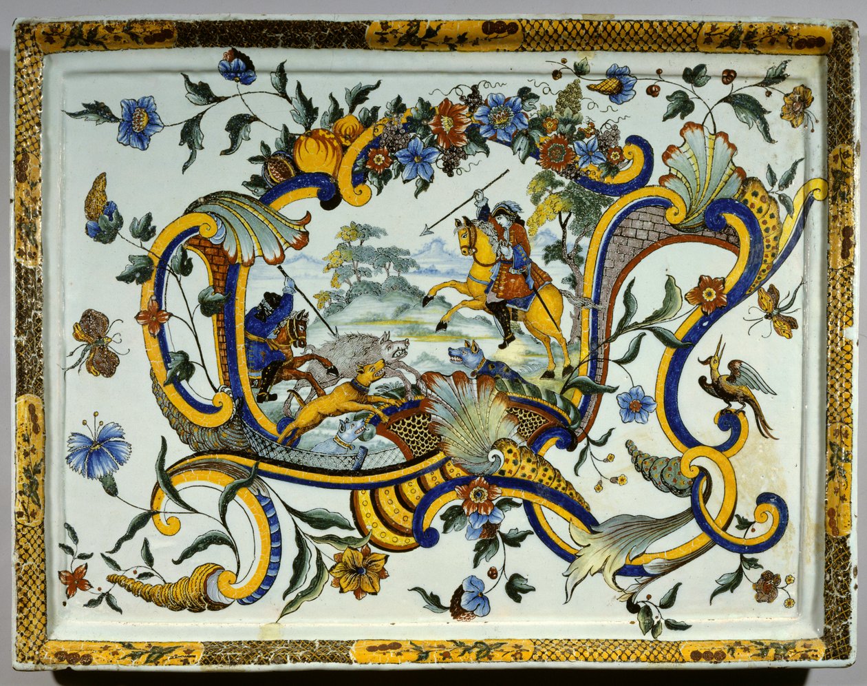 Fajansi-astia, joka edustaa villisikojen metsästyskohtausta - 1600-luku - Pariisi, Musee Du Louvre tekijältä Unknown artist