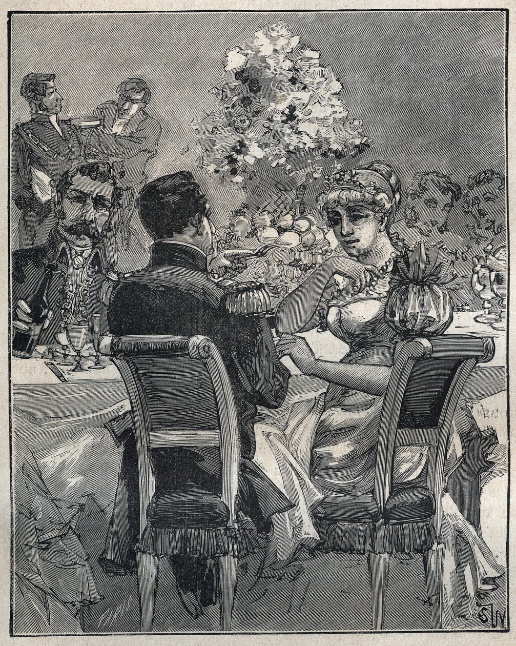 Kuuluisia kaulakoruja: Josephinen helmikaulakoru. Konsuli Napoleon Bonaparte kysyy vaimonsa Josephine de Beauharnais (Marie Josephe Rose de Tascher de La Pagerie) kaulassa olevan helminauhan alkuperää tekijältä Unknown artist
