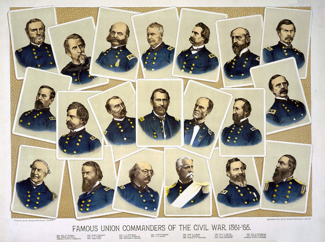 Kuuluisia sisällissodan liittokomentajia 1861 - 65. Kaiverrus v. 1884. tekijältä Unknown artist