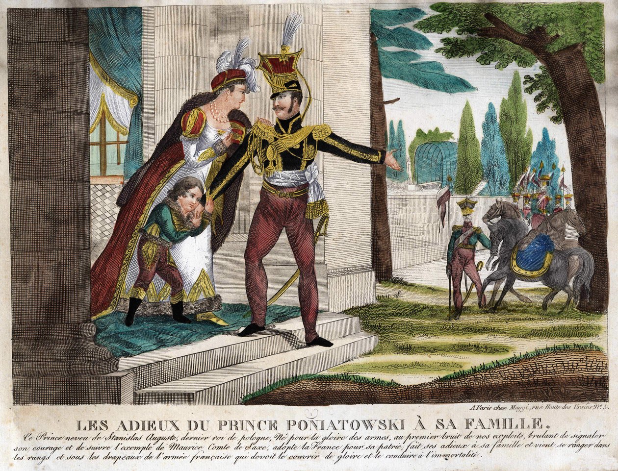Prinssi Joseph (Jozef) Antoni Poniatowskin (1763-1813) jäähyväiset perheelle, aikakauden kaiverrus tekijältä Unknown artist
