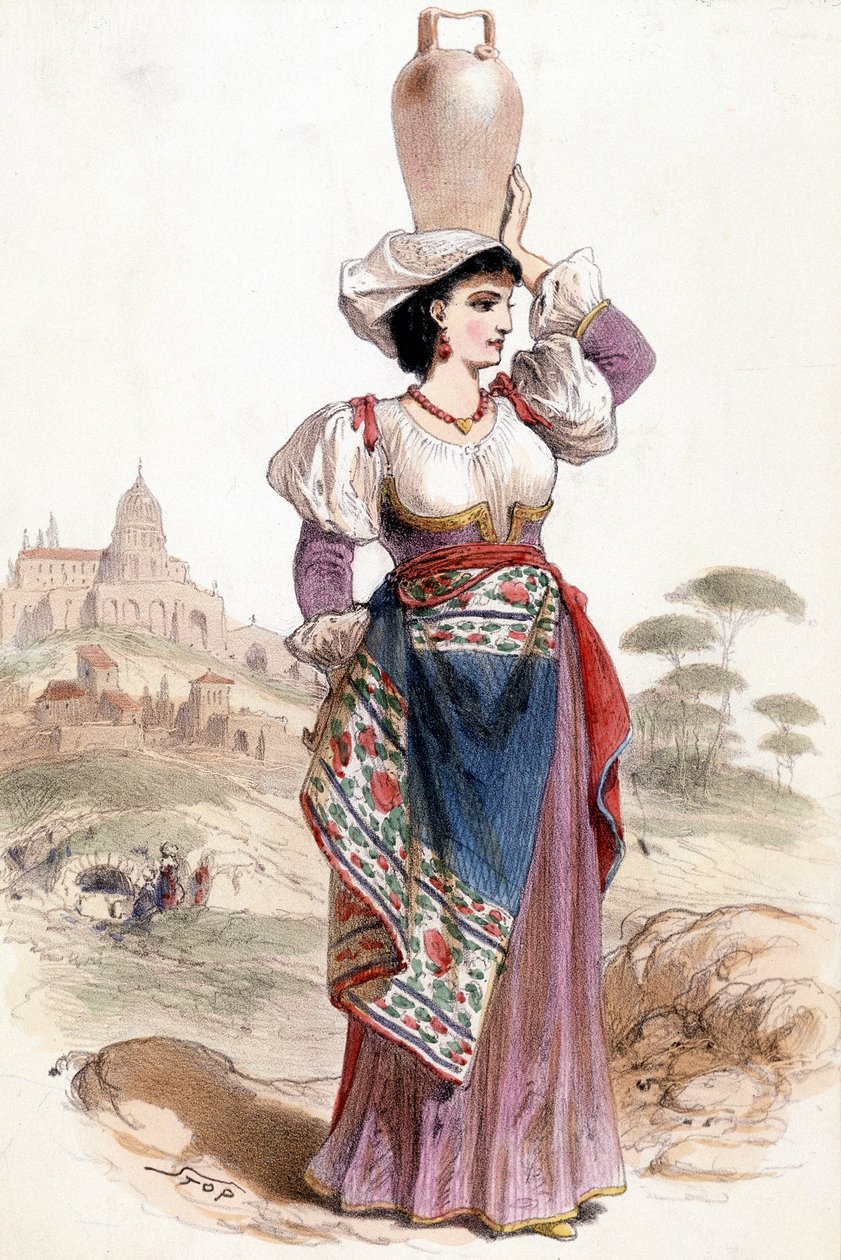 Maanviljelijä lähellä Napolia, kantaen vesikannua päässään tekijältä Unknown artist