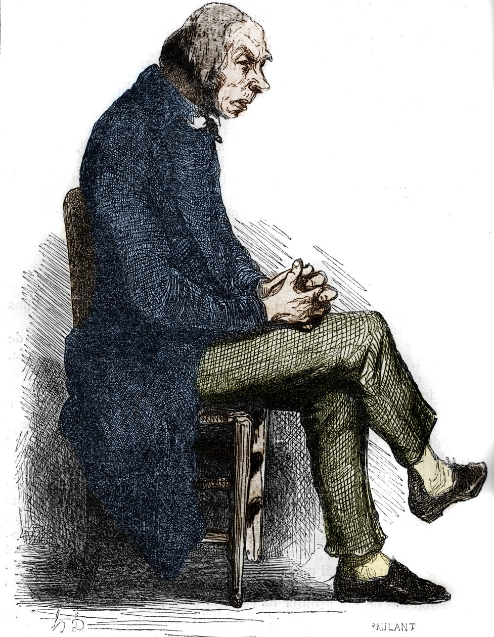 Isä Goriot. Kaiverrus 1800-luvun puolivälissä. Kuvitus Honore de Balzacin (1799-1850) "Isä Goriot" -sarjaan. tekijältä Unknown artist