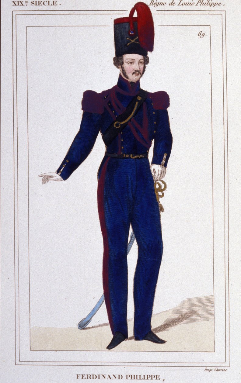 Ferdinand Philippe (Ferdinand-Philippe) Louis, Chartresin herttua, sitten Orléansin herttua (1810-1842). Ranskan prinssi, Ranskan kuningas Louis Philippe 1er (Louis-Philippe) poika. Kaiverrus vuodelta 1850 tekijältä Unknown artist
