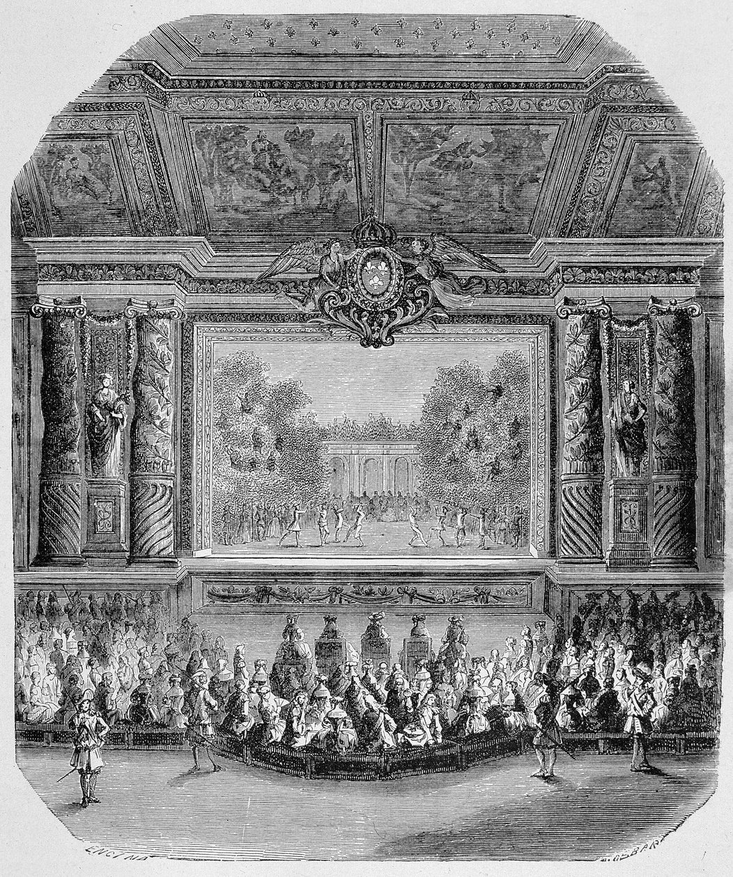 Ludvig XIV:n juhla, Saint Aignanin herttua (Komedia musiikissa, soitetaan Versaillesin puistossa) Kaiverrus tekijältä Unknown artist