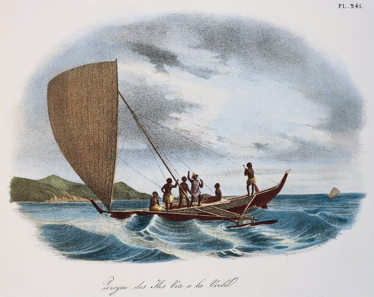 Fidžiläinen purjekanootti, värikaiverrus tekijältä Unknown artist